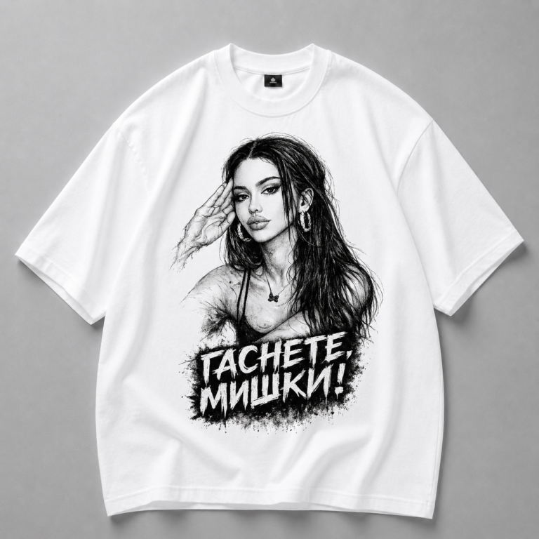 Бяла памучна тениска ГАСНЕТЕ МИШКИ