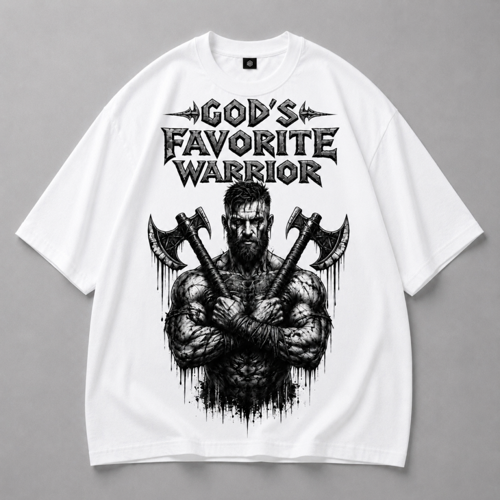 Бяла памучна тениска WARRIOR — 1