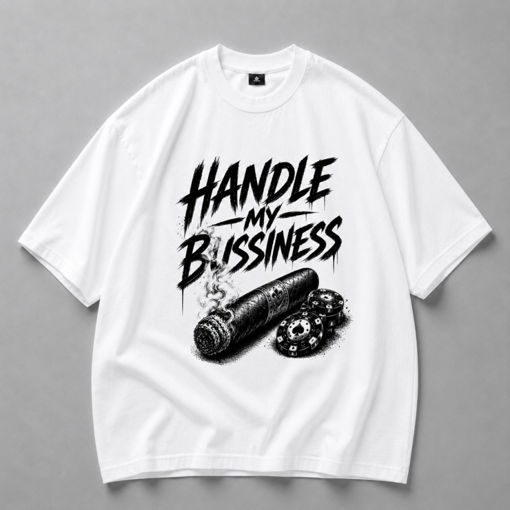 Бяла памучна тениска HANDLE MY BUSSINESS — 1