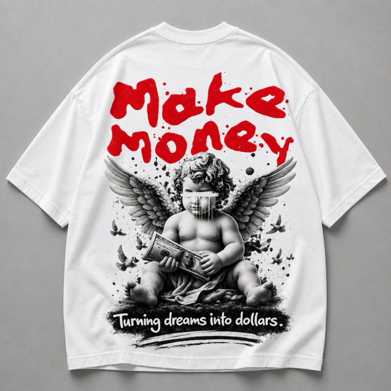 Бяла памучна тениска MAKE MONEY $