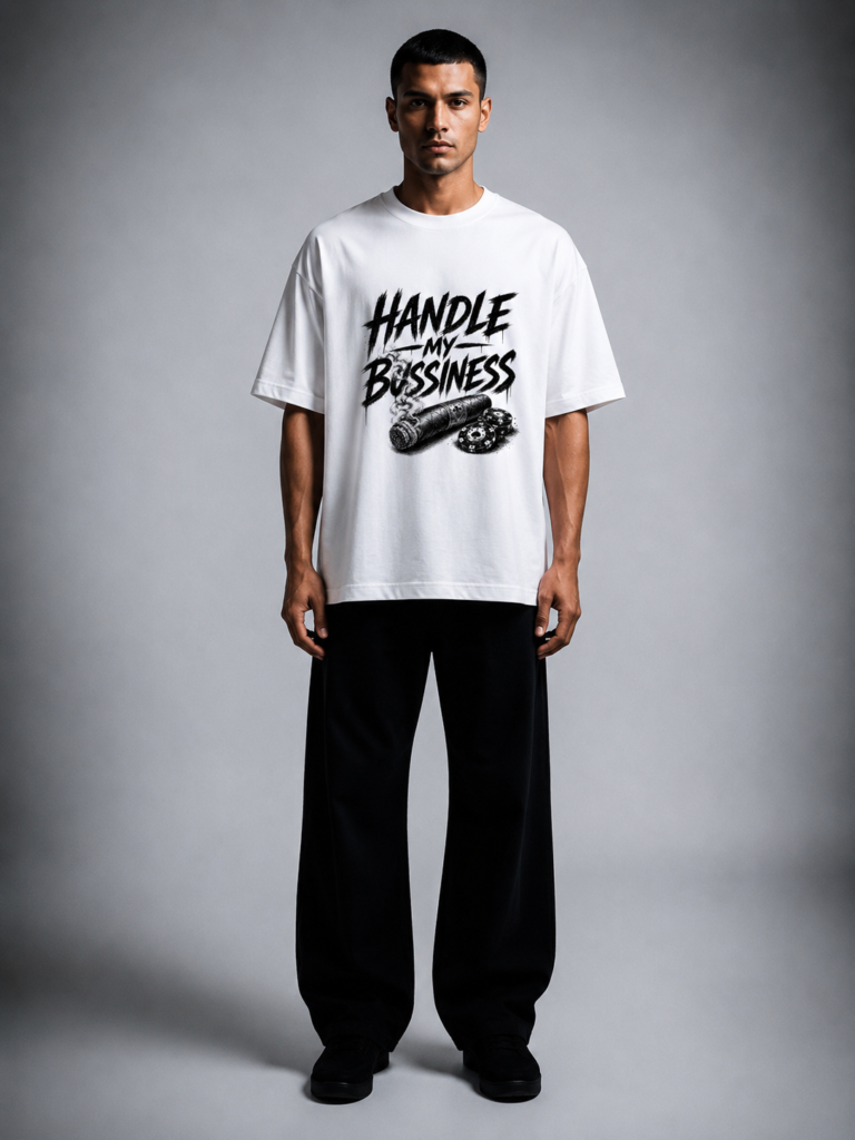 Бяла памучна тениска HANDLE MY BUSSINESS