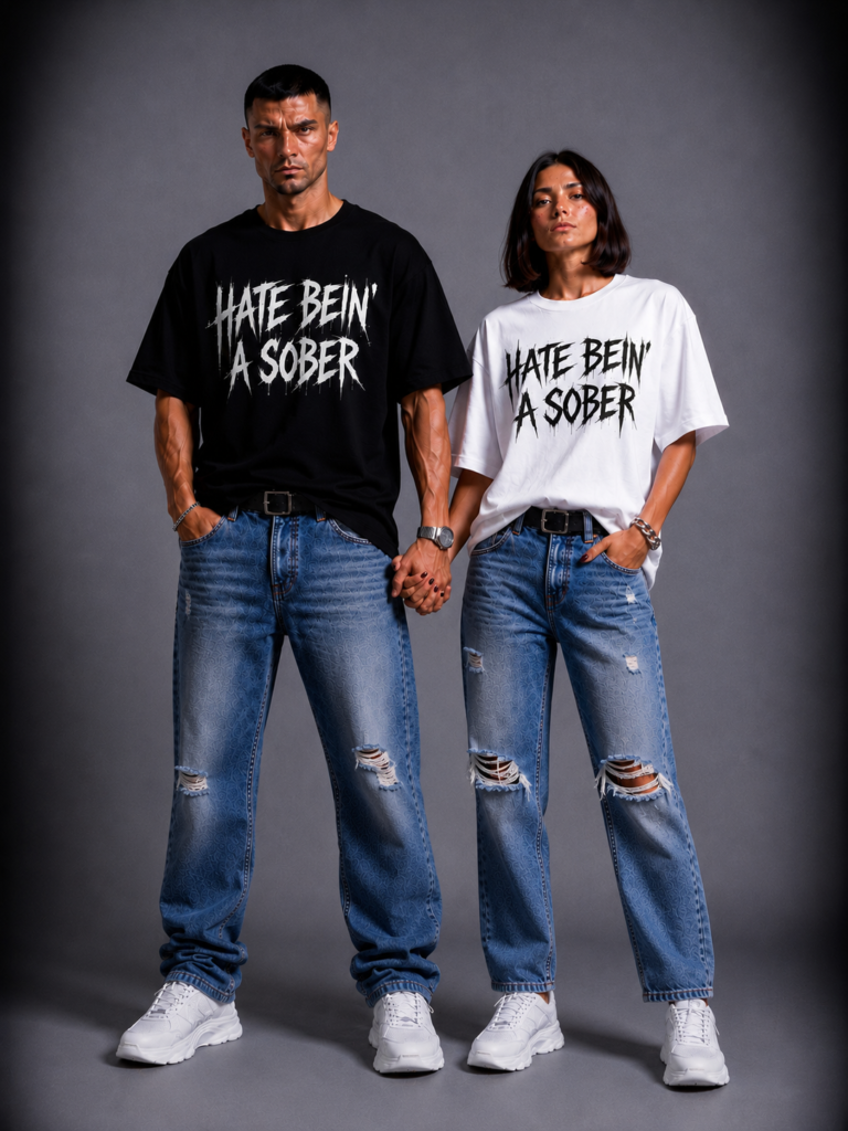 Бяла памучна тениска HATE BEIN' SOBER
