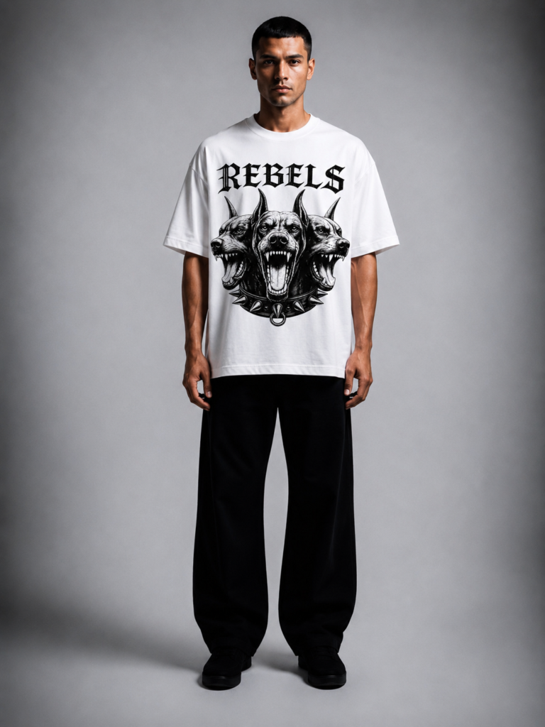 Бяла памучна тениска REBELS