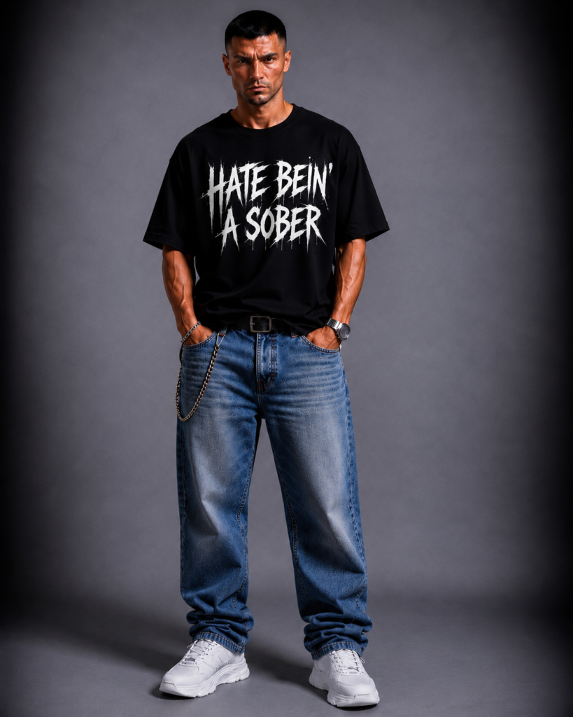 Черна памучна тениса HATE BEIN SOBER — 2